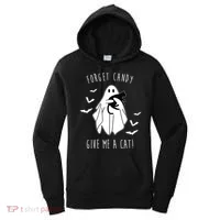 Funny Ghost Forget Candy Give Me A Cat Halloween Women's Hoodie thumb 0