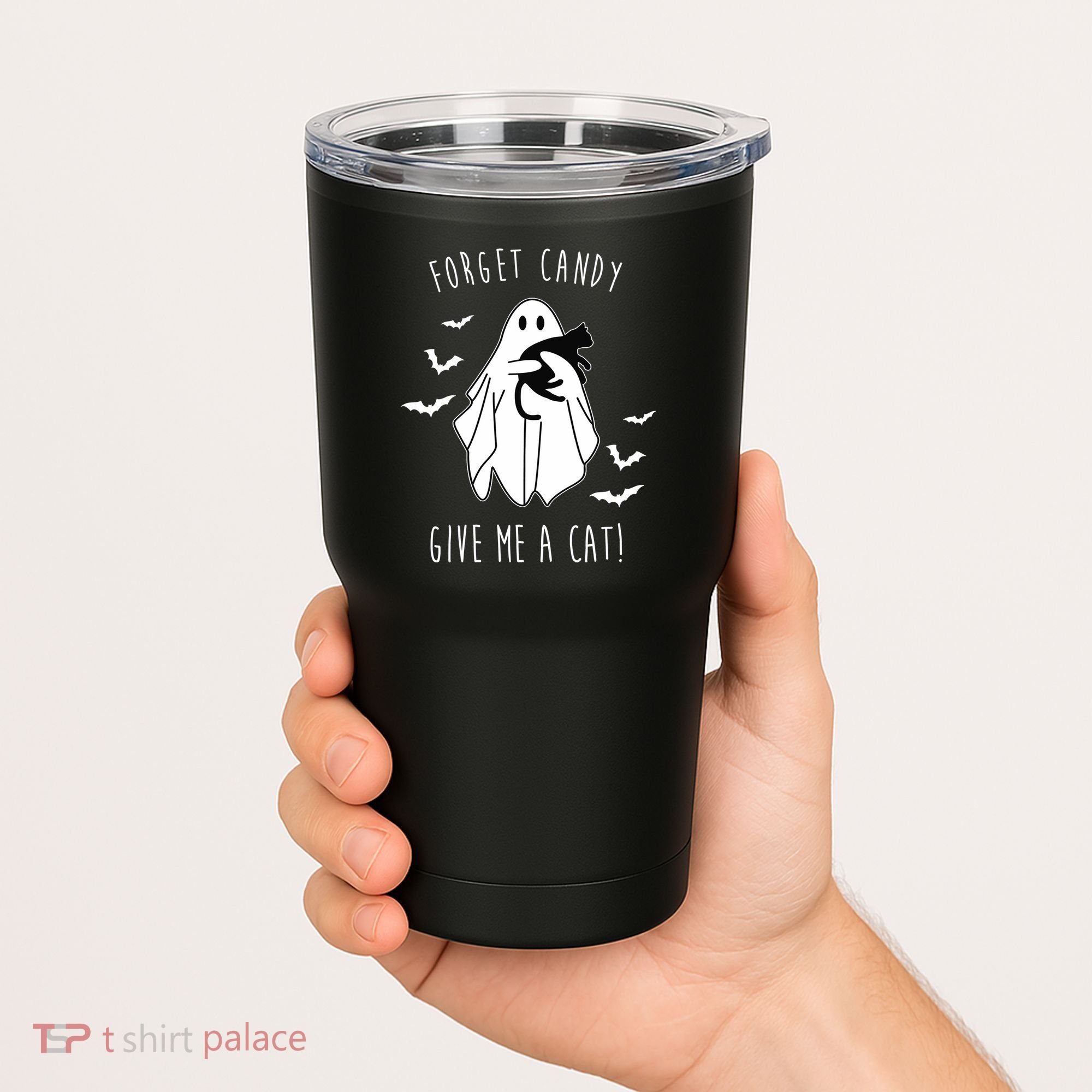 Funny Ghost Forget Candy Give Me A Cat Halloween Tumbler