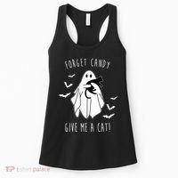 Funny Ghost Forget Candy Give Me A Cat Halloween Women's Tank Top thumb 0