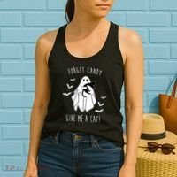 Funny Ghost Forget Candy Give Me A Cat Halloween Women's Tank Top thumb 2