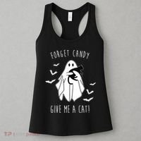 Funny Ghost Forget Candy Give Me A Cat Halloween Women's Tank Top thumb 3