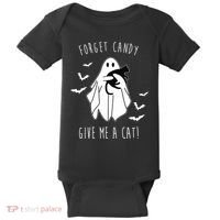 Funny Ghost Forget Candy Give Me A Cat Halloween Baby Bodysuit thumb 0