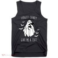 Funny Ghost Forget Candy Give Me A Cat Halloween Tank Top thumb 0