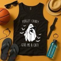 Funny Ghost Forget Candy Give Me A Cat Halloween Tank Top thumb 4