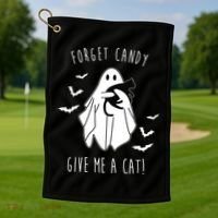 Funny Ghost Forget Candy Give Me A Cat Halloween Golf Towel thumb 1