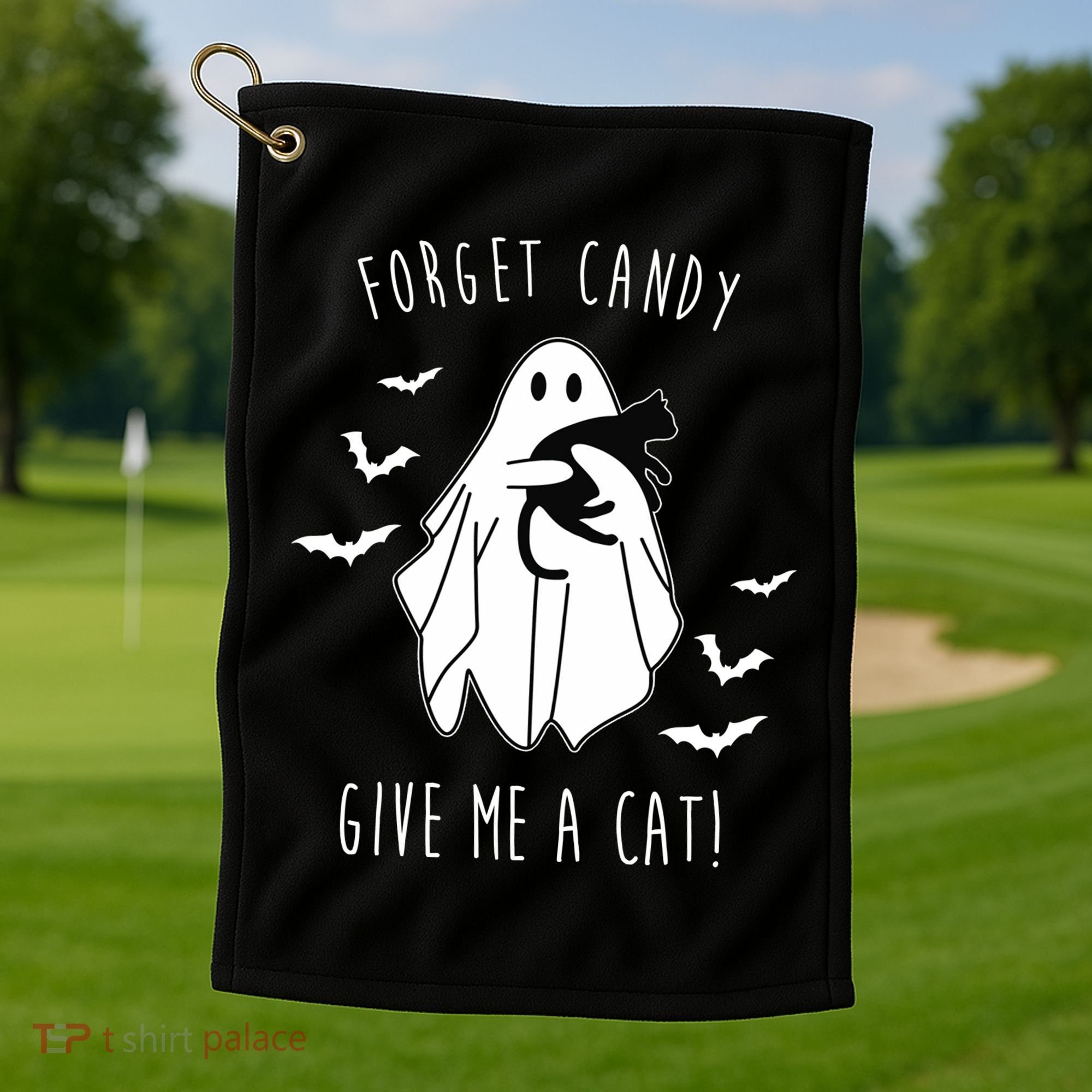 Funny Ghost Forget Candy Give Me A Cat Halloween Golf Towel