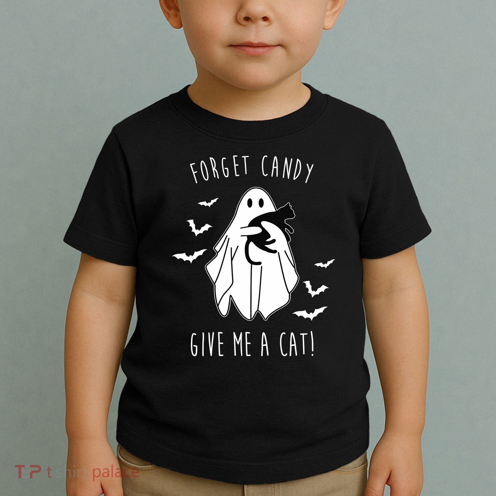 Funny Ghost Forget Candy Give Me A Cat Halloween Toddler T-Shirt