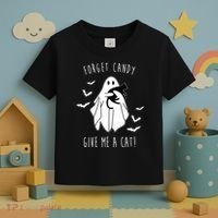 Funny Ghost Forget Candy Give Me A Cat Halloween Toddler T-Shirt thumb 3
