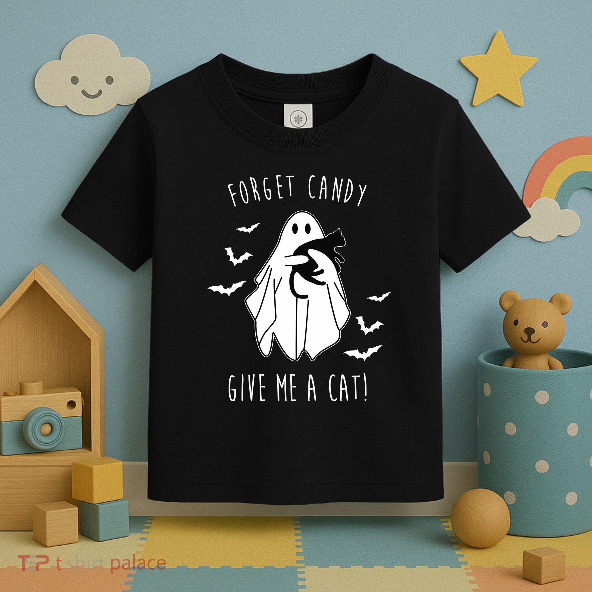 Funny Ghost Forget Candy Give Me A Cat Halloween Toddler T-Shirt