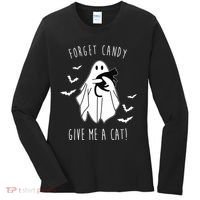 Funny Ghost Forget Candy Give Me A Cat Halloween Women's Long Sleeve Shirt thumb 0