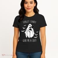 Funny Ghost Forget Candy Give Me A Cat Halloween Women's T-Shirt thumb 4