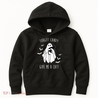 Funny Ghost Forget Candy Give Me A Cat Halloween Kids Hoodie