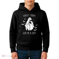 Funny Ghost Forget Candy Give Me A Cat Halloween Kids Hoodie thumb 4