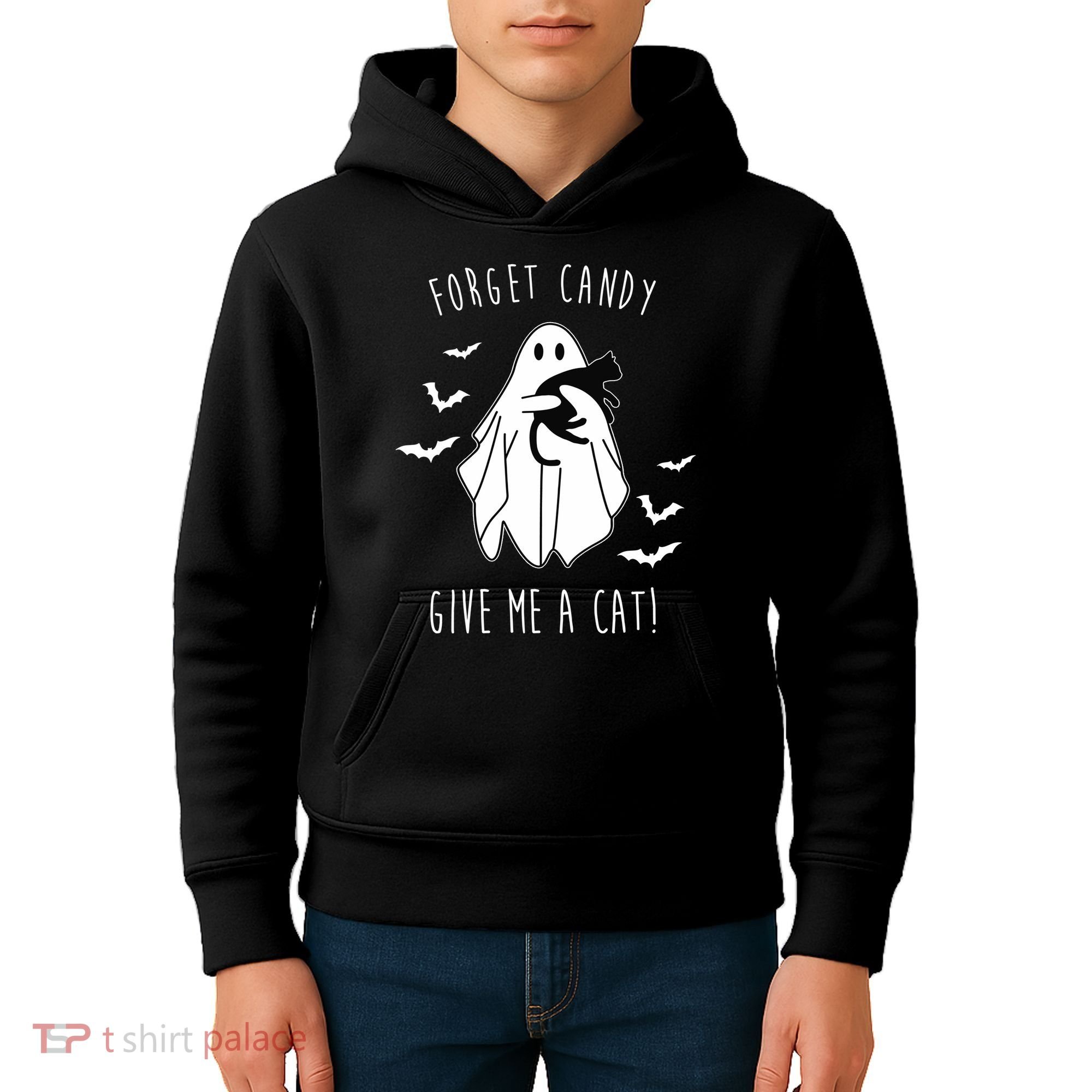 Funny Ghost Forget Candy Give Me A Cat Halloween Kids Hoodie
