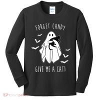 Funny Ghost Forget Candy Give Me A Cat Halloween Kids Long Sleeve Shirt thumb 0