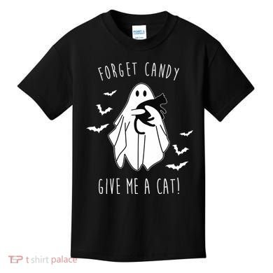 Funny Ghost Forget Candy Give Me A Cat Halloween Kids T-Shirt