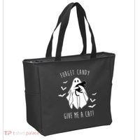 Funny Ghost Forget Candy Give Me A Cat Halloween Tote Bag thumb 2