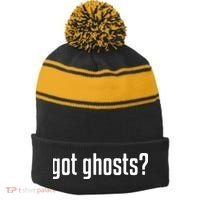 Funny Got Ghosts Paranormal Investigator Ghost Lover Stripe Pom Pom Beanie thumb 0