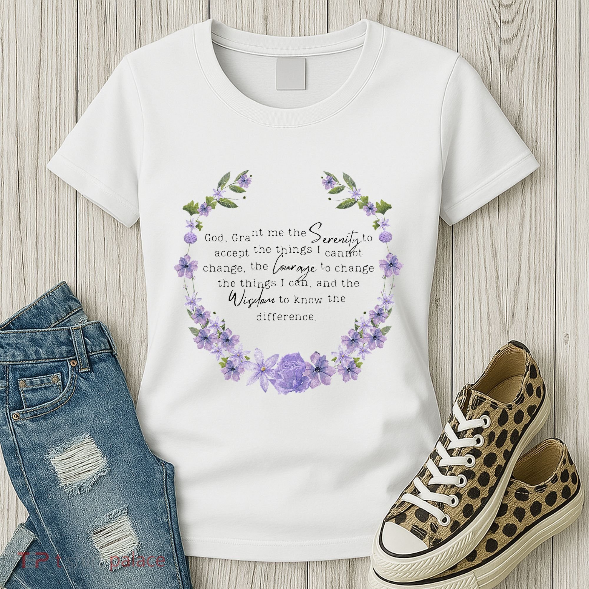 Floral God Grant Me The Serenity Prayer Spiritu Women's T-Shirt