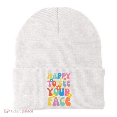 Funny Groovy Happy To See Your Face Teachers Students First Day Of School Beanie
