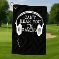 Funny Gamer Headset I Cant Hear You Im Gaming Golf Towel thumb 1