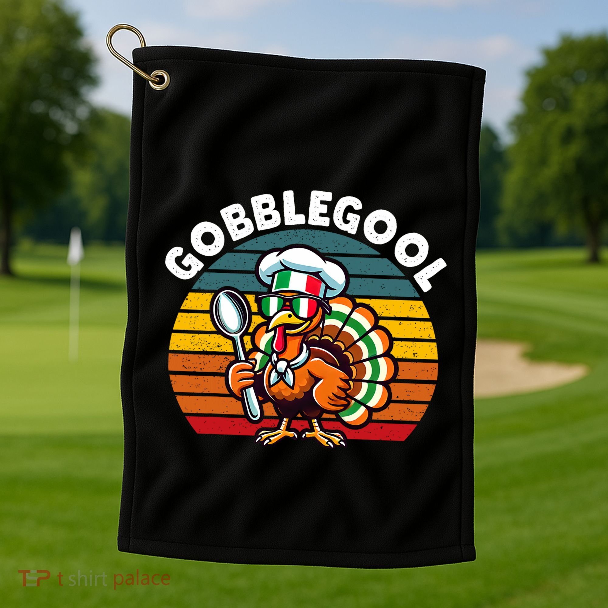 Funny Gobblegool Italian Gobble Turkey Day Fall Thanksgiving Golf Towel