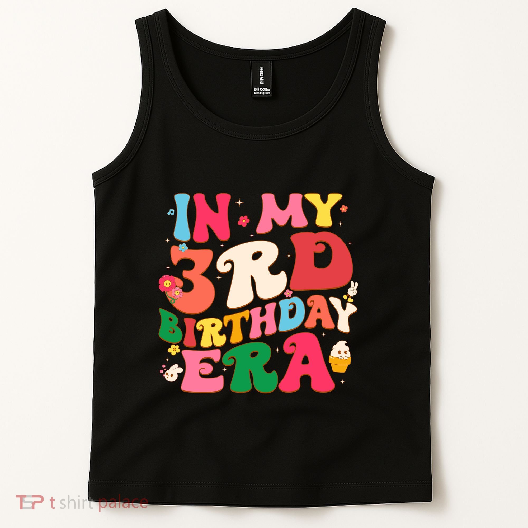 Funny Groovy In My 3rd Birthday Era Three Years Old Birthday Tank Top