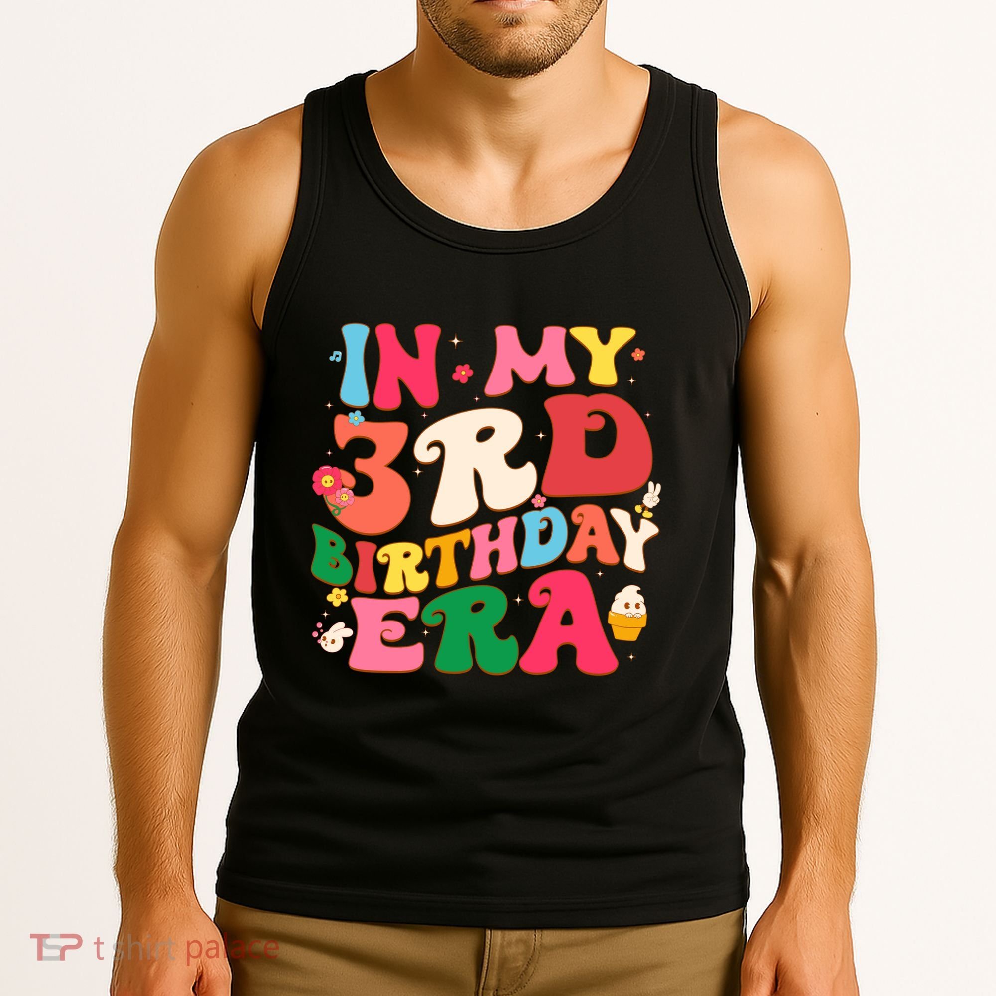 Funny Groovy In My 3rd Birthday Era Three Years Old Birthday Tank Top