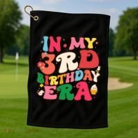 Funny Groovy In My 3rd Birthday Era Three Years Old Birthday Golf Towel thumb 1