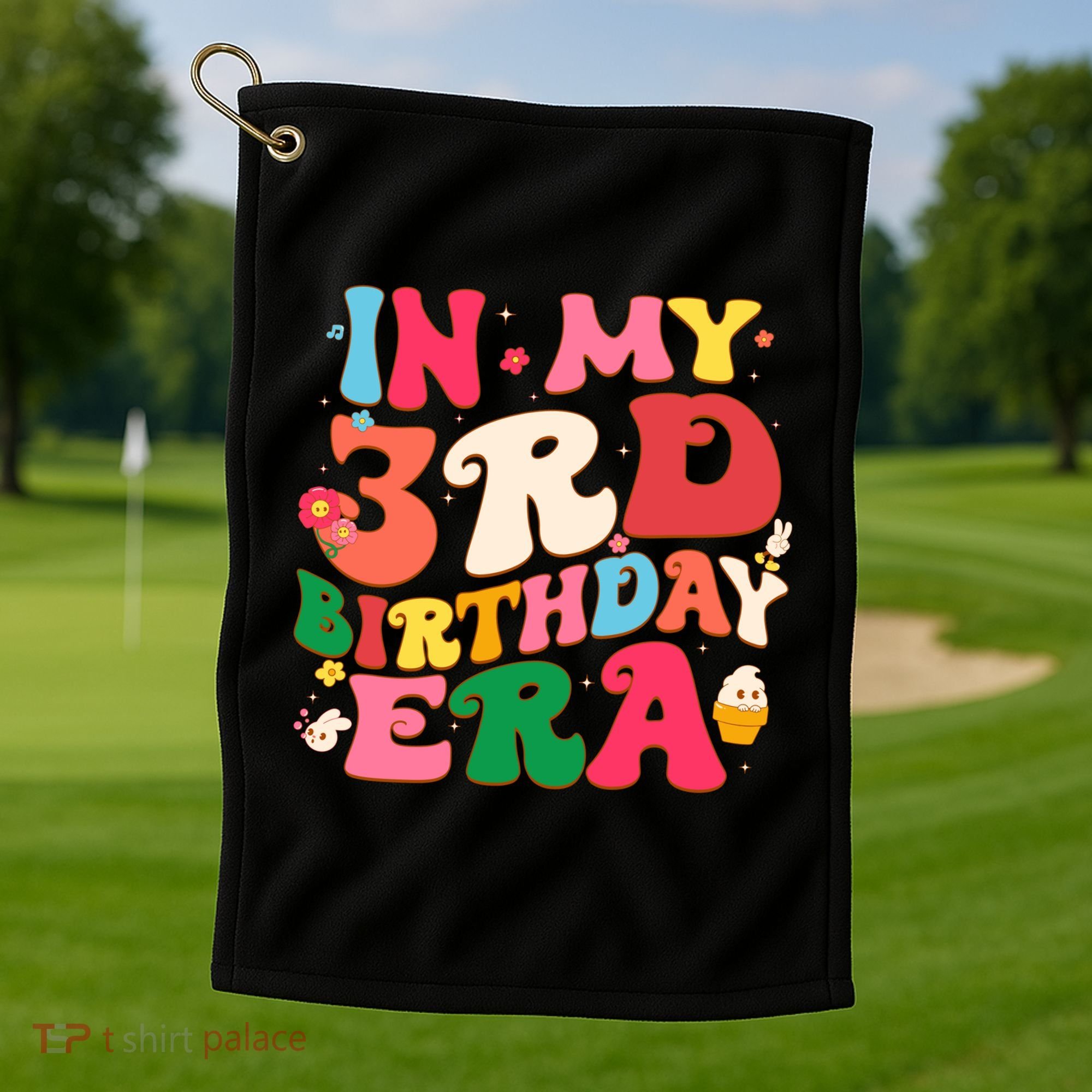 Funny Groovy In My 3rd Birthday Era Three Years Old Birthday Golf Towel