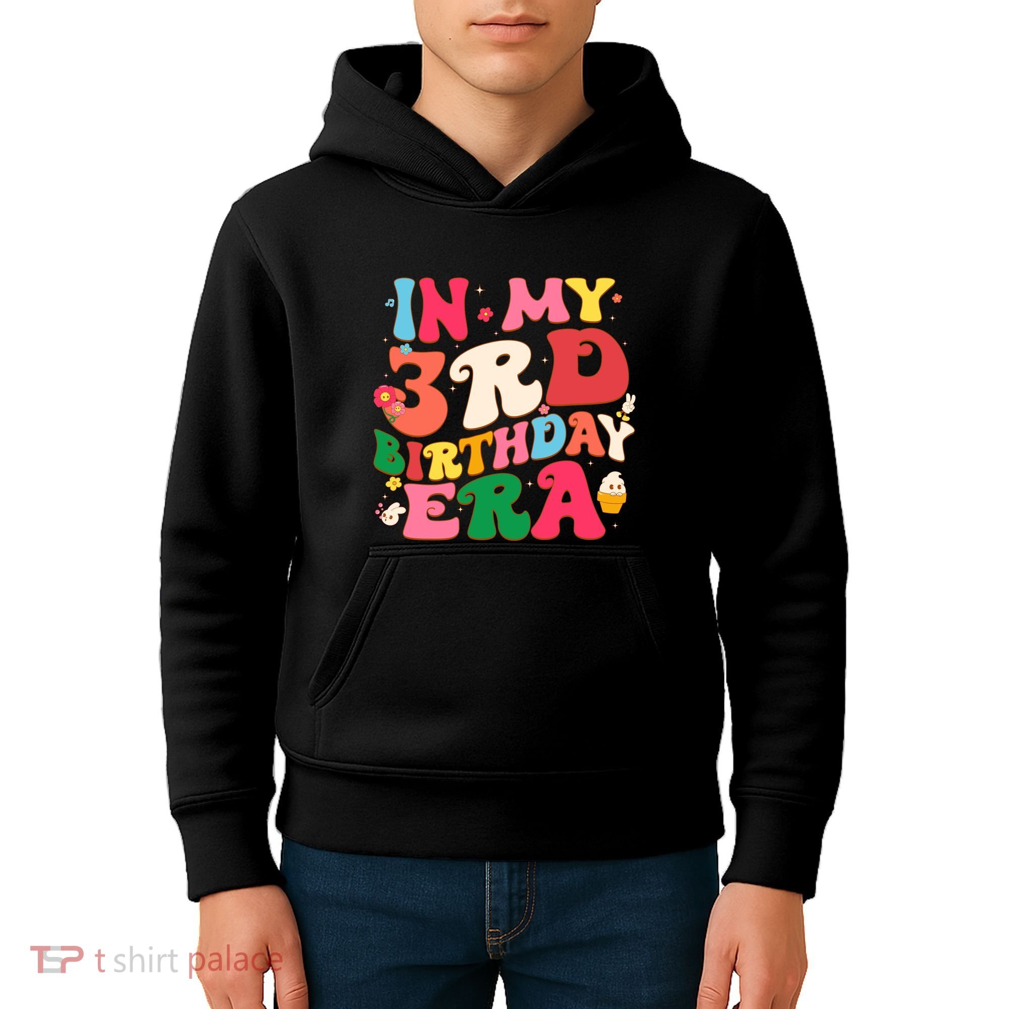 Funny Groovy In My 3rd Birthday Era Three Years Old Birthday Kids Hoodie