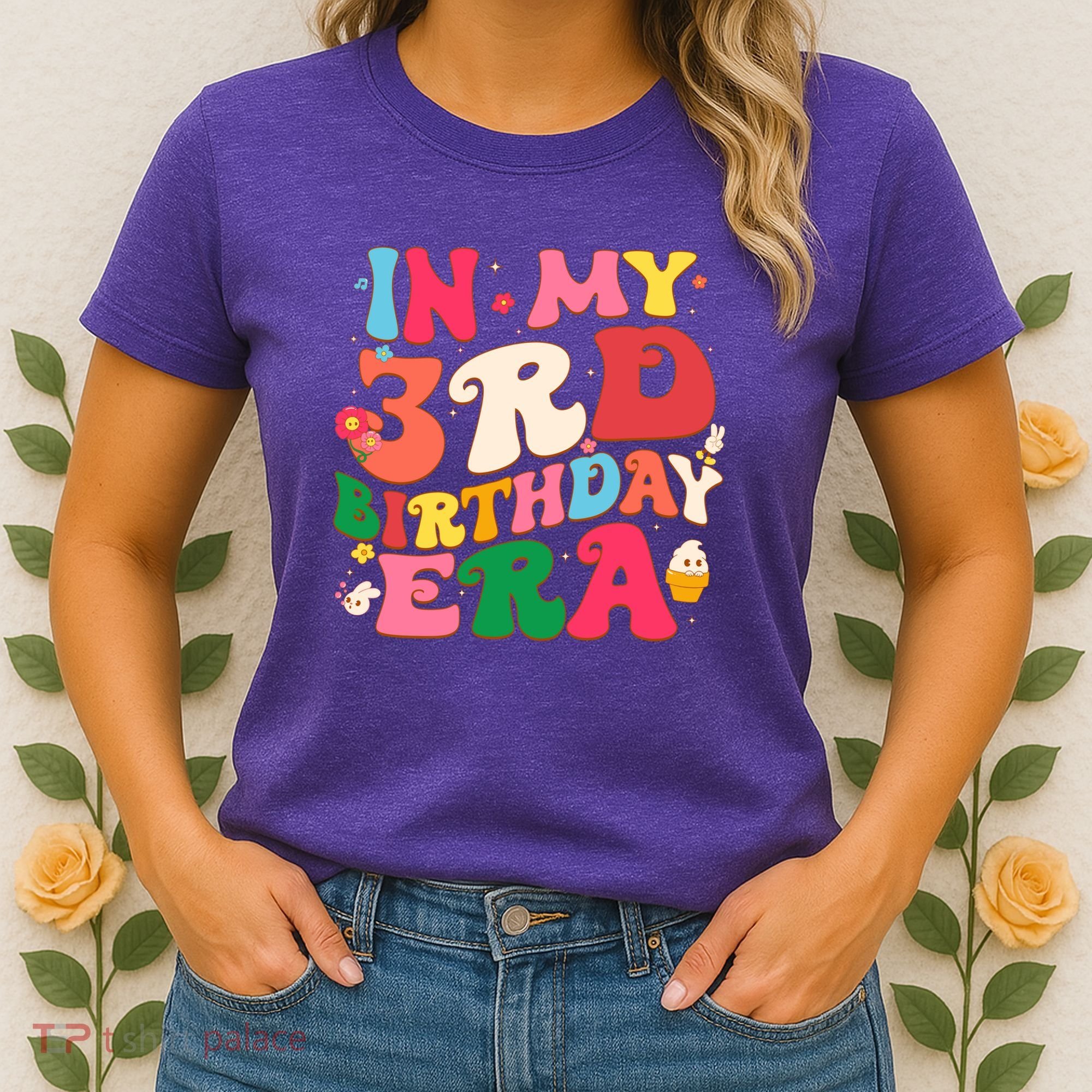 Funny Groovy In My 3rd Birthday Era Three Years Old Birthday Women's T-Shirt