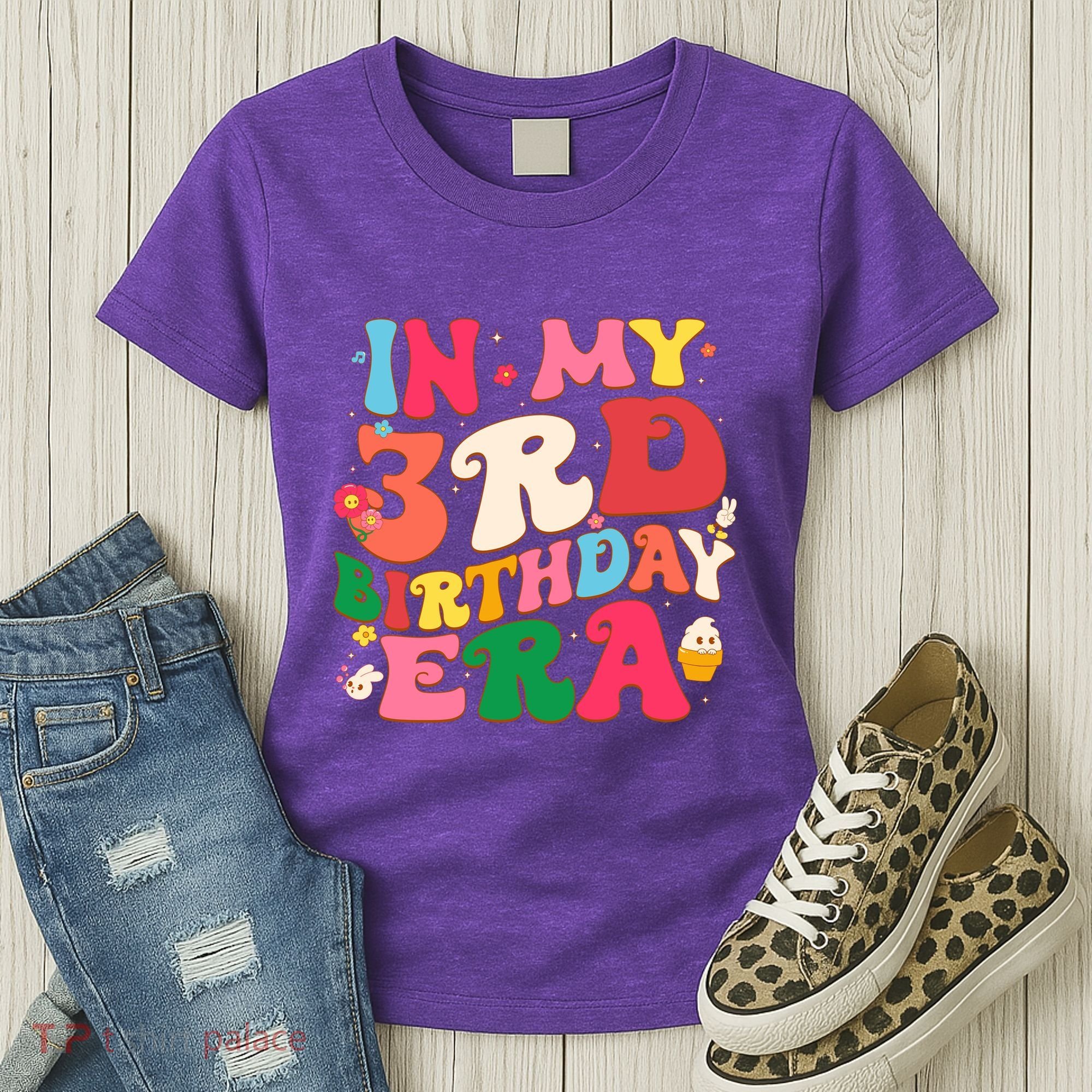 Funny Groovy In My 3rd Birthday Era Three Years Old Birthday Women's T-Shirt