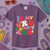 Funny Groovy In My 3rd Birthday Era Three Years Old Birthday Kids T-Shirt thumb 3