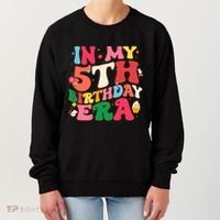 Funny Groovy In My 5th Birthday Era Five Years Old Birthday Women's Sweatshirt thumb 0