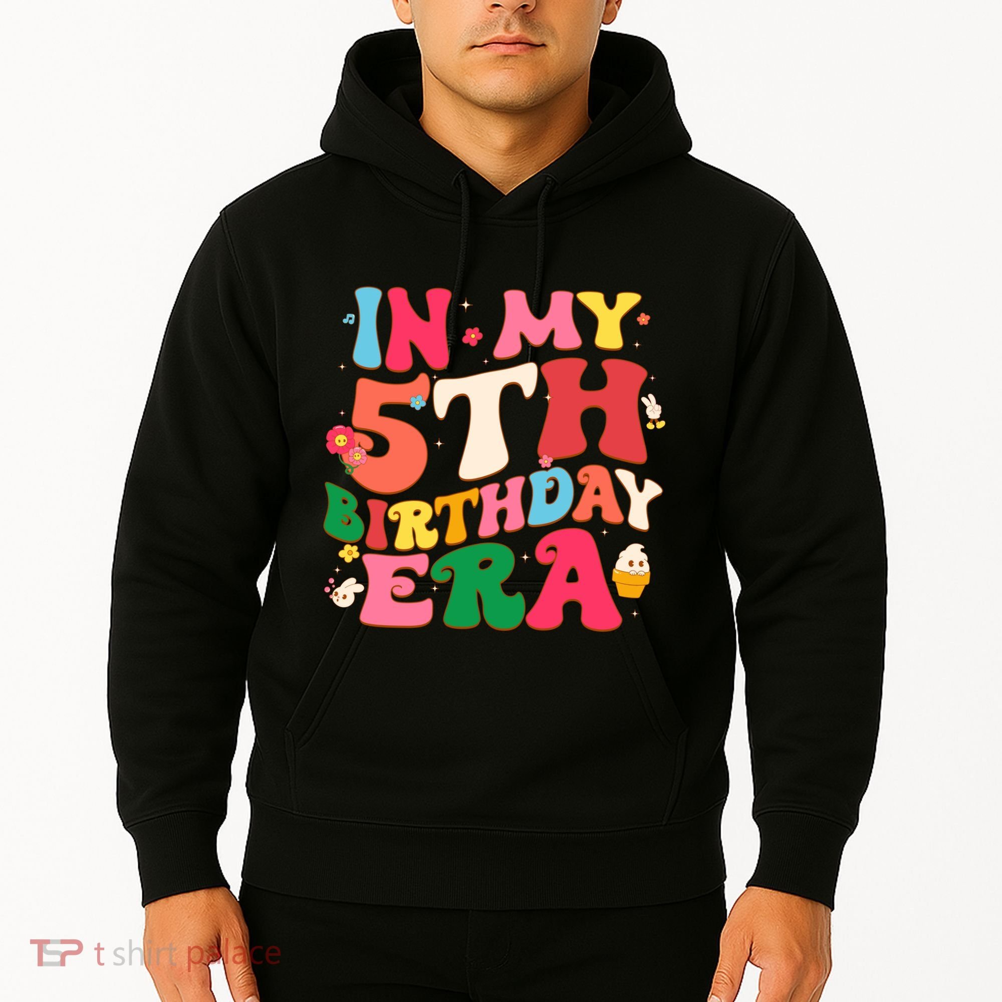 Funny Groovy In My 5th Birthday Era Five Years Old Birthday Hoodie