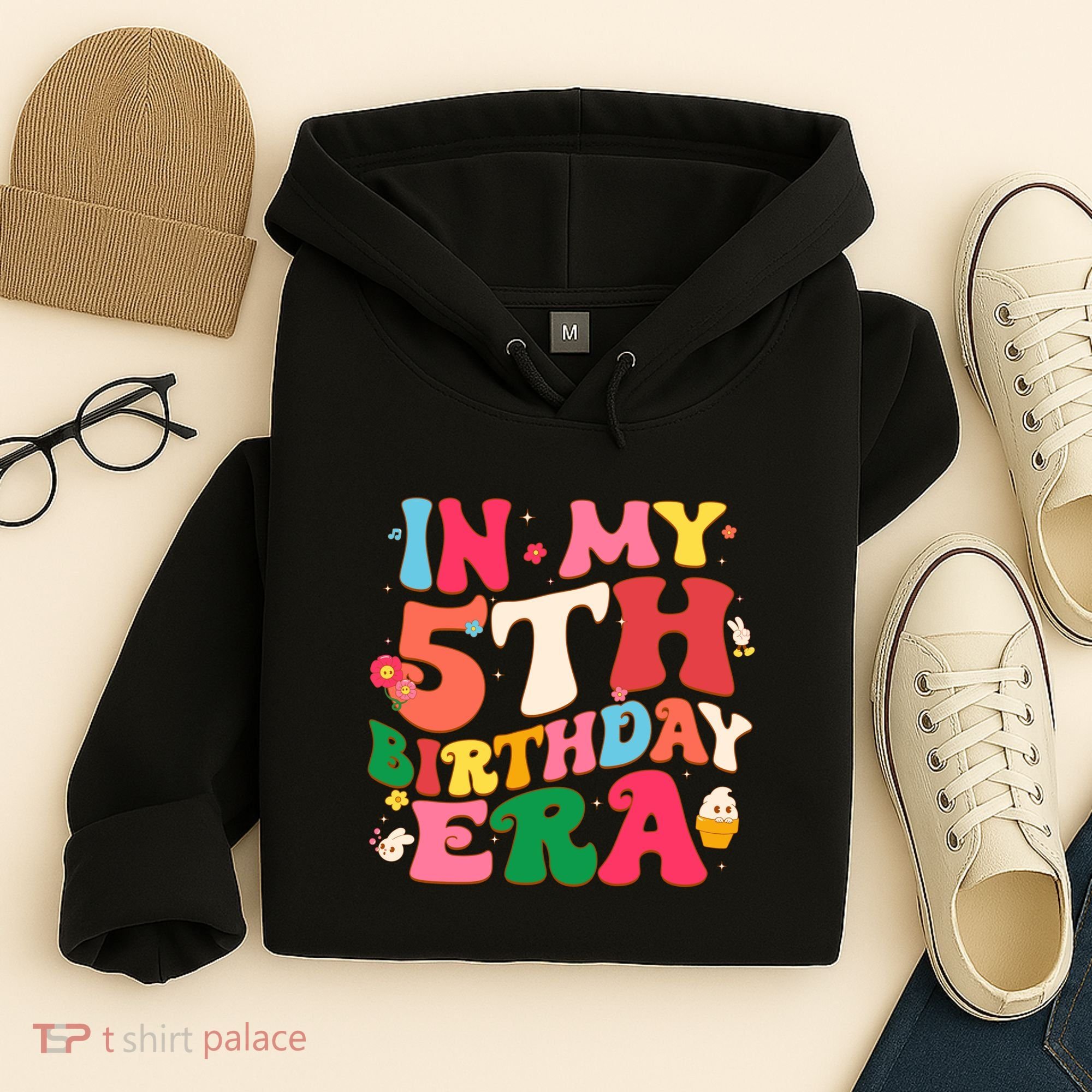 Funny Groovy In My 5th Birthday Era Five Years Old Birthday Hoodie