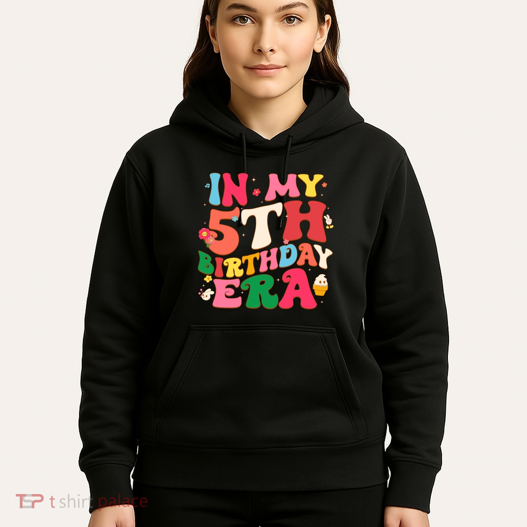 Funny Groovy In My 5th Birthday Era Five Years Old Birthday Hoodie