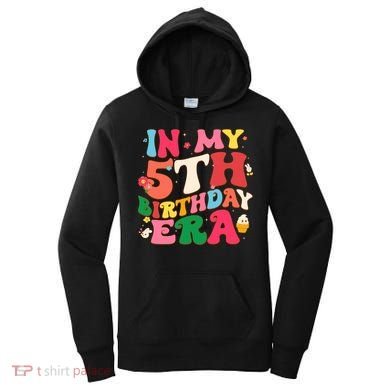 Funny Groovy In My 5th Birthday Era Five Years Old Birthday Women's Hoodie