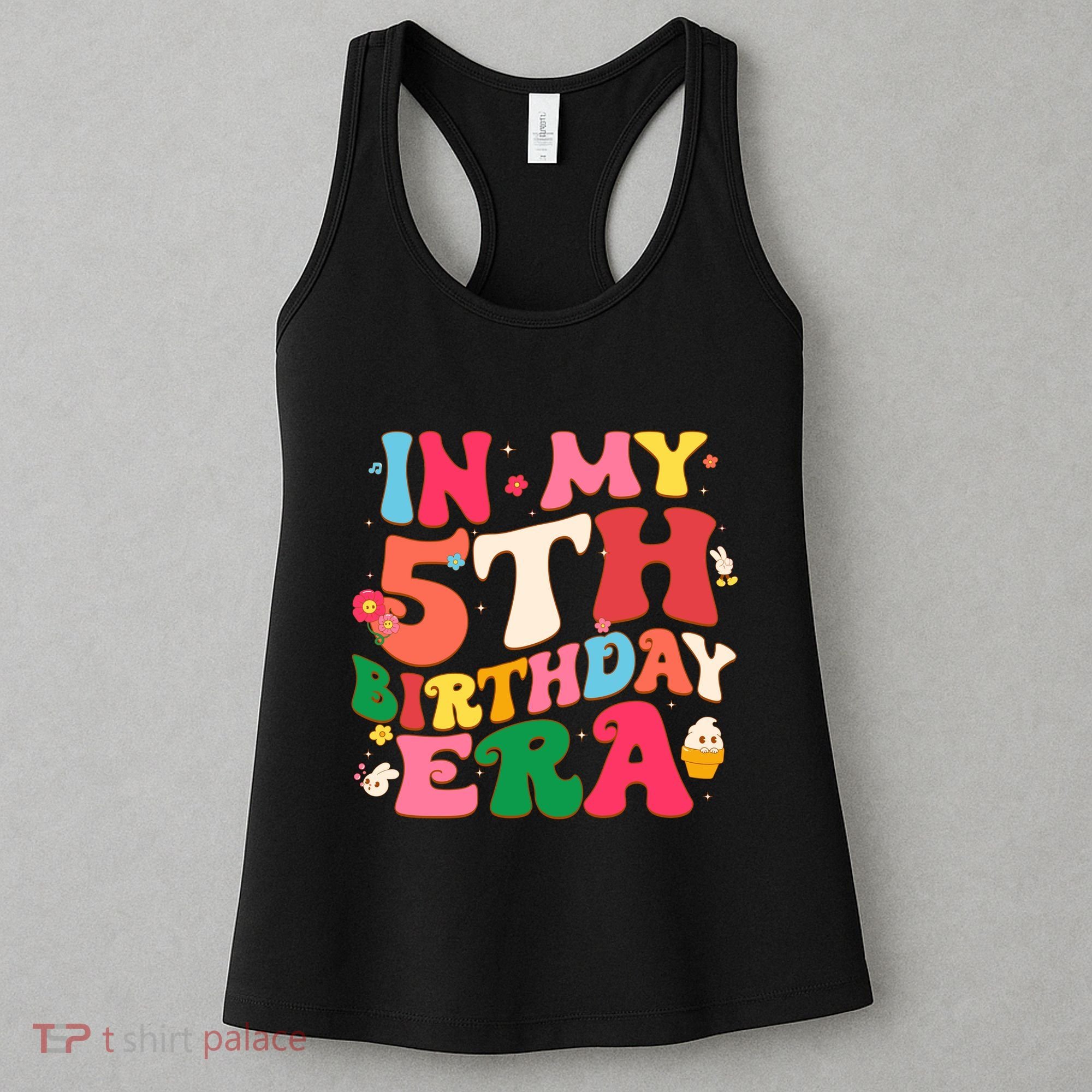 Funny Groovy In My 5th Birthday Era Five Years Old Birthday Women's Tank Top