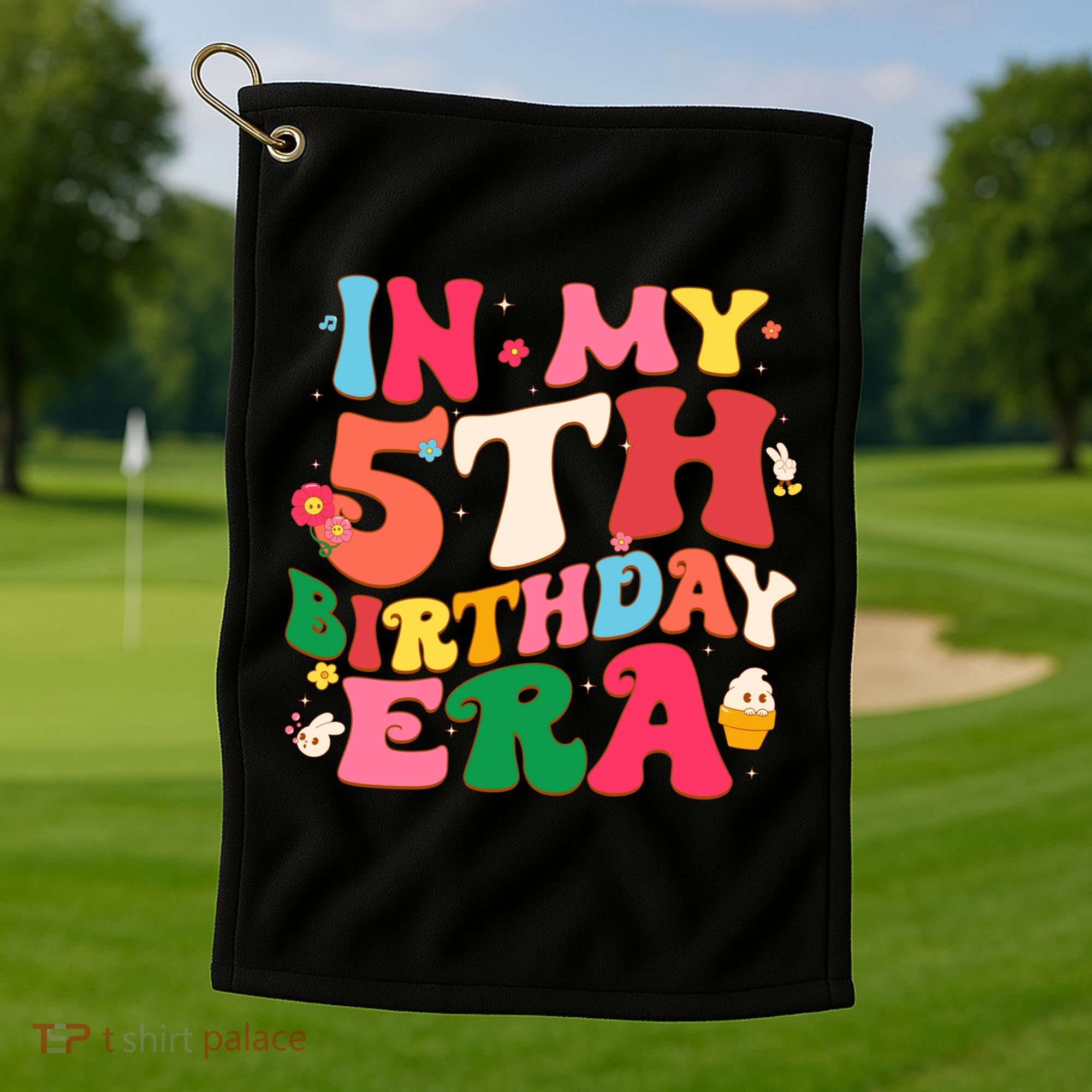 Funny Groovy In My 5th Birthday Era Five Years Old Birthday Golf Towel