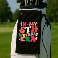 Funny Groovy In My 5th Birthday Era Five Years Old Birthday Golf Towel thumb 2