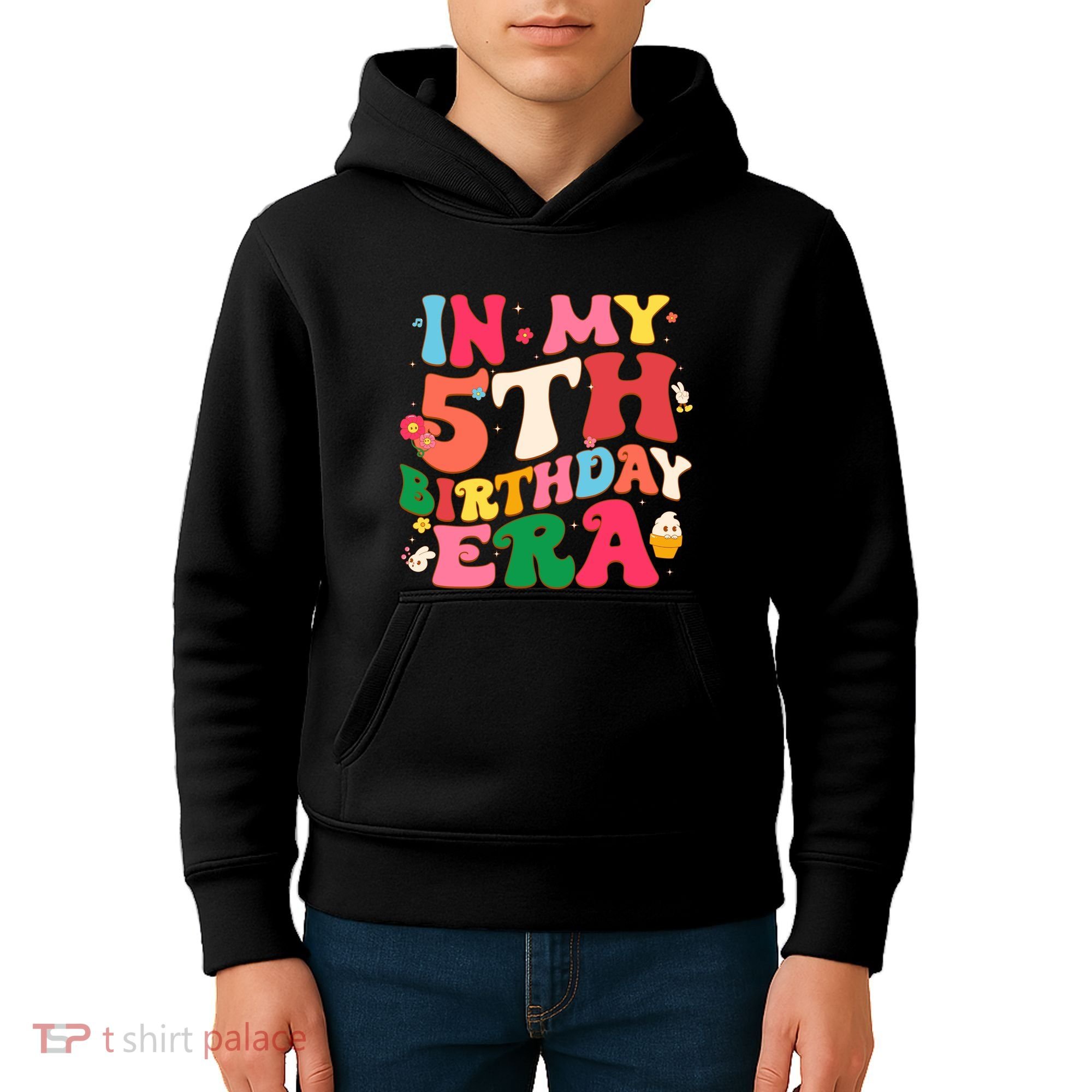 Funny Groovy In My 5th Birthday Era Five Years Old Birthday Kids Hoodie