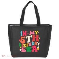 Funny Groovy In My 5th Birthday Era Five Years Old Birthday Tote Bag thumb 0