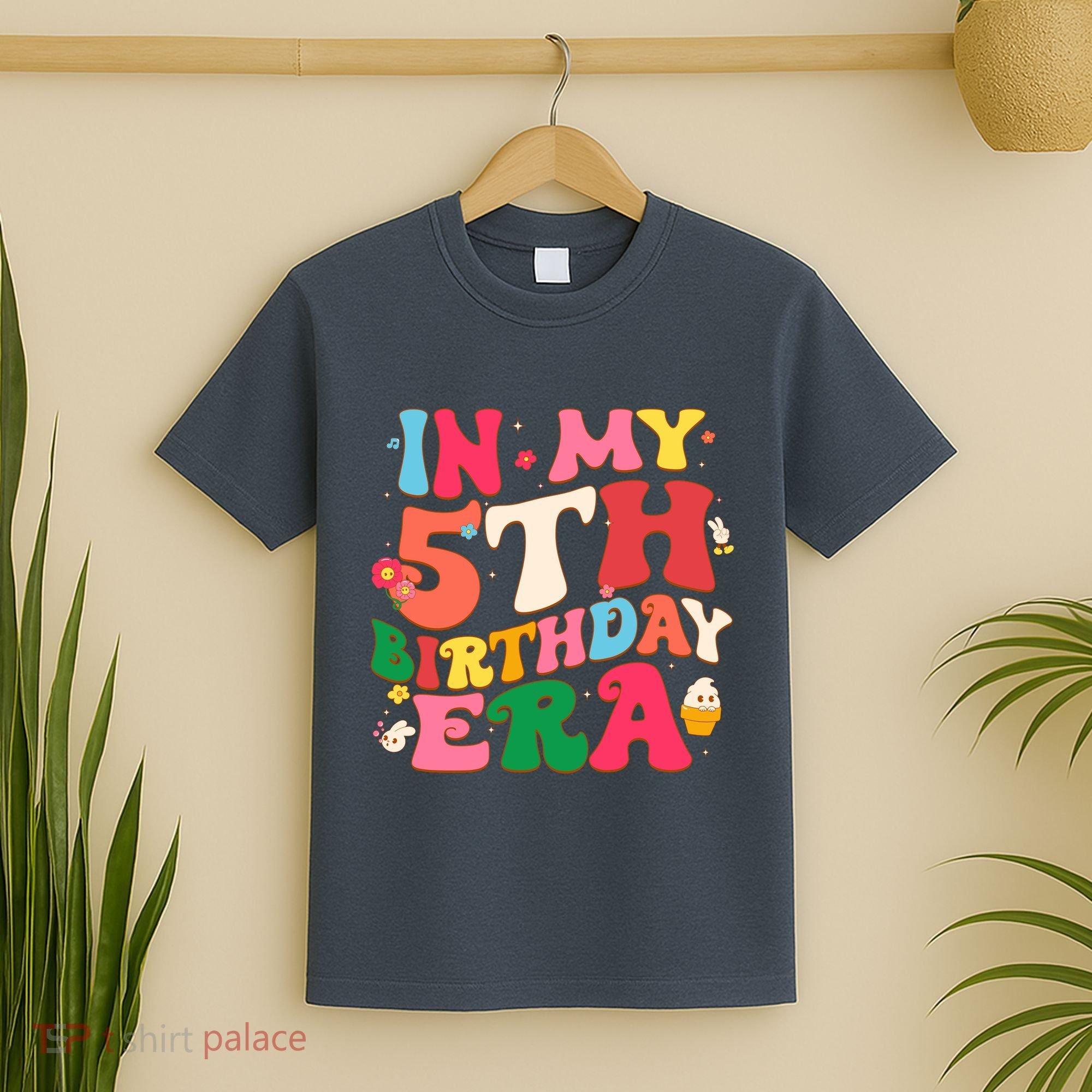 Funny Groovy In My 5th Birthday Era Five Years Old Birthday T-Shirt