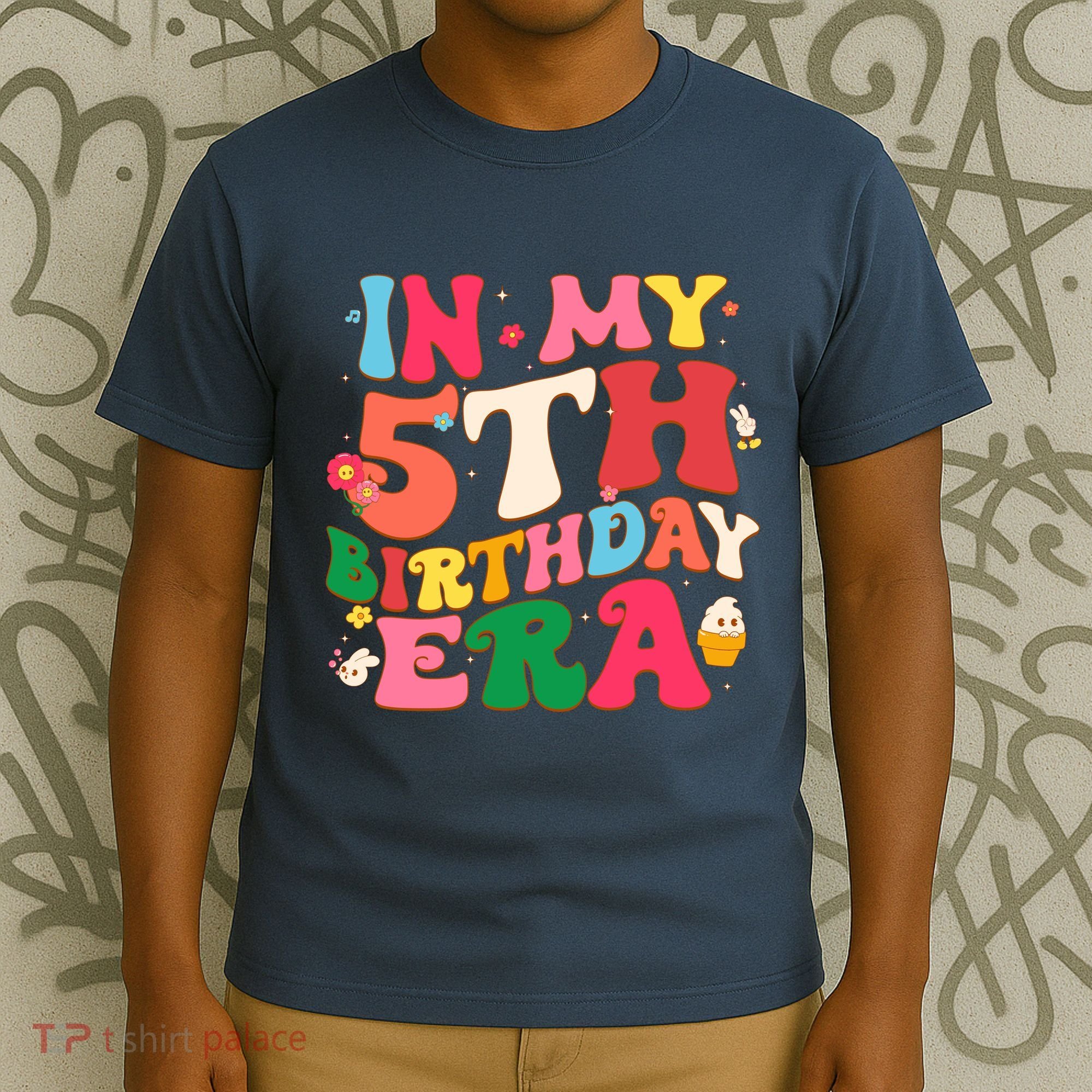 Funny Groovy In My 5th Birthday Era Five Years Old Birthday T-Shirt