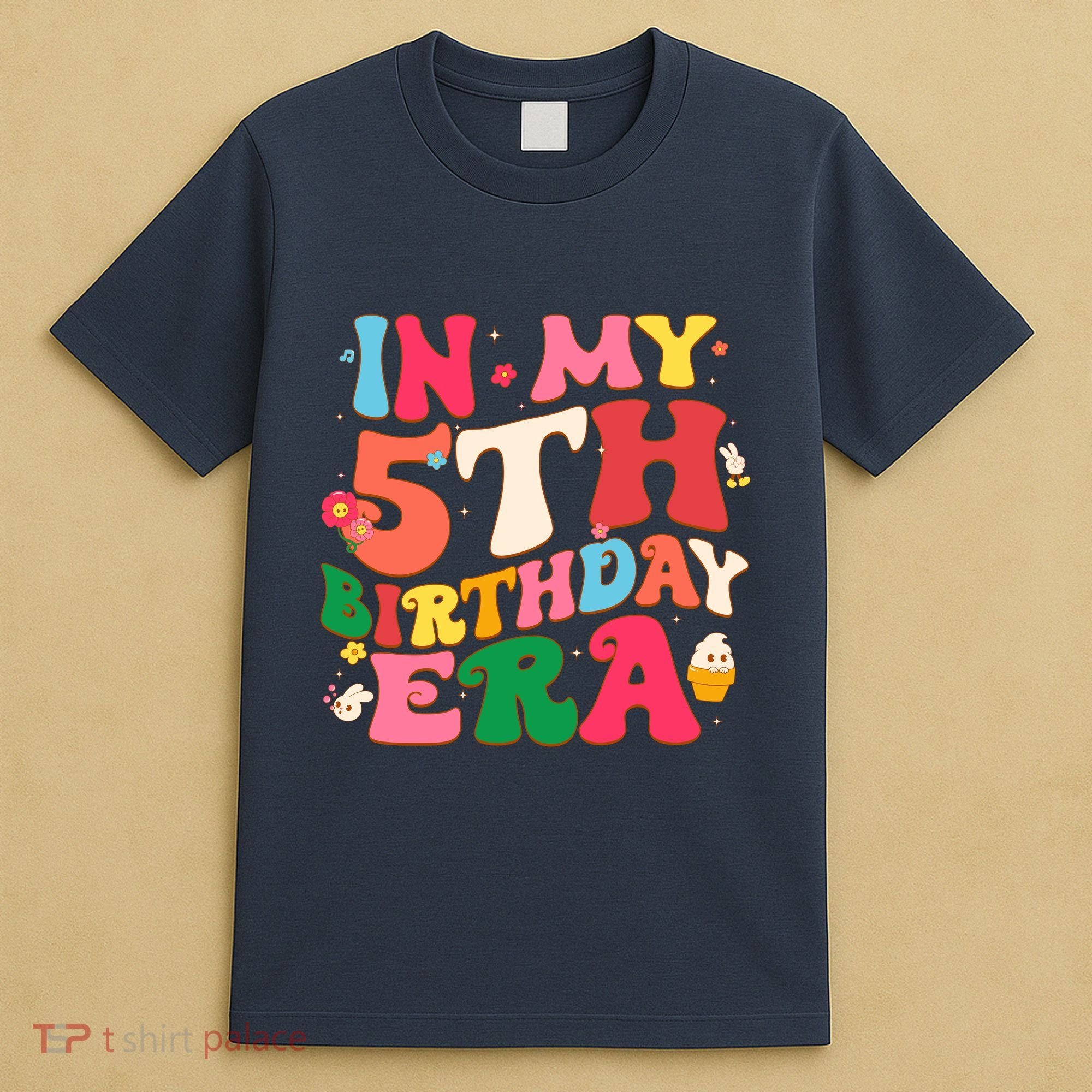 Funny Groovy In My 5th Birthday Era Five Years Old Birthday T-Shirt