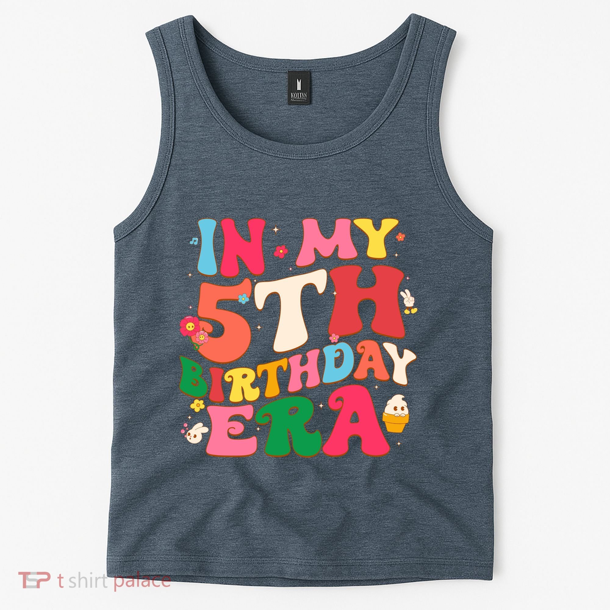 Funny Groovy In My 5th Birthday Era Five Years Old Birthday Tank Top