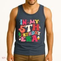 Funny Groovy In My 5th Birthday Era Five Years Old Birthday Tank Top thumb 3