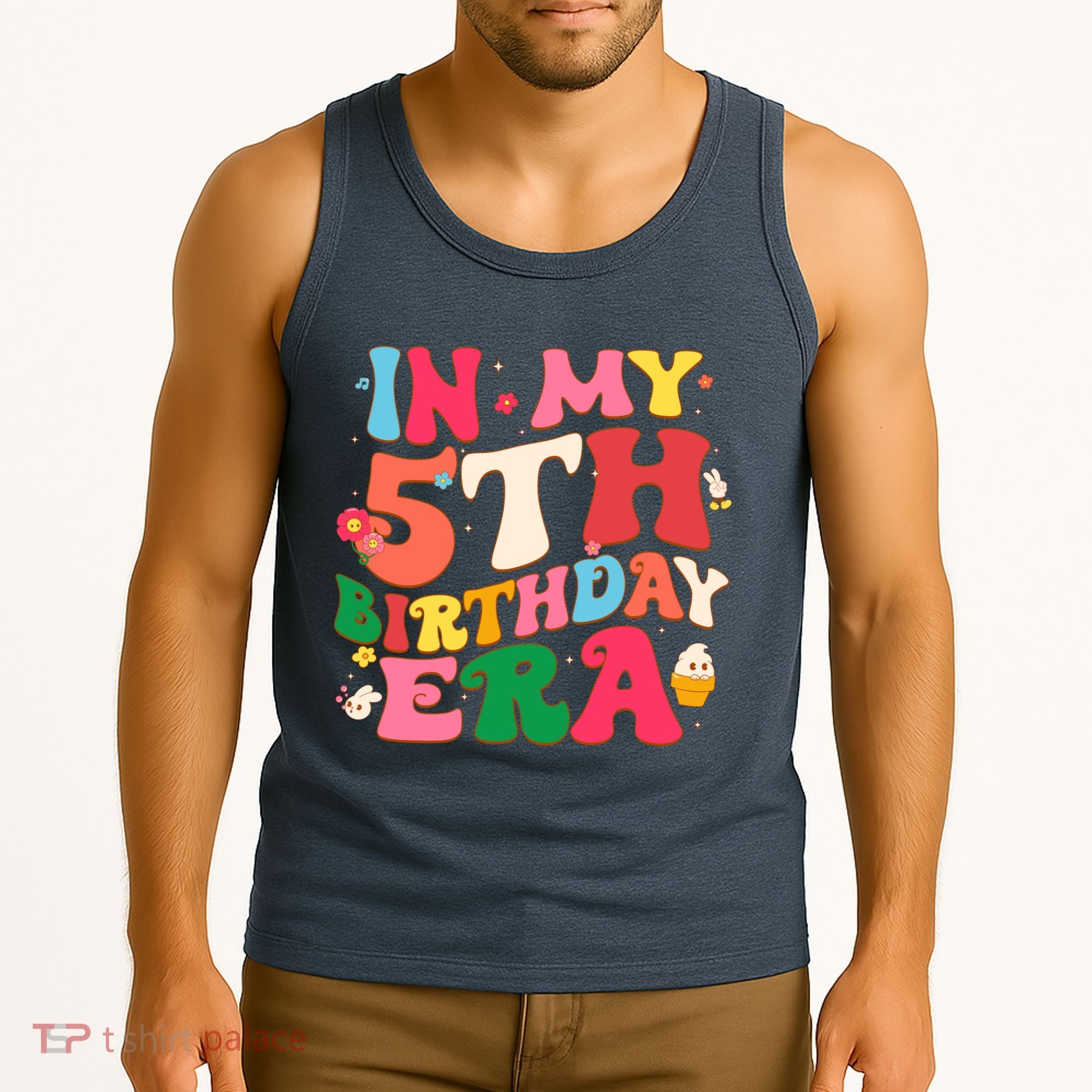 Funny Groovy In My 5th Birthday Era Five Years Old Birthday Tank Top